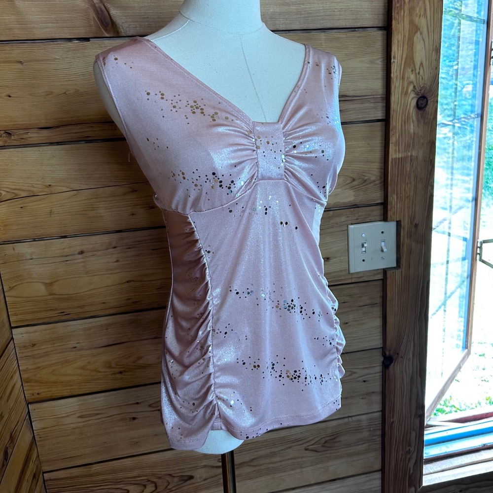 Vintage Top Womens Large Pink Metallic Glitter Sequin Ruched Y2K Suzy Shier - Picture 3 of 10